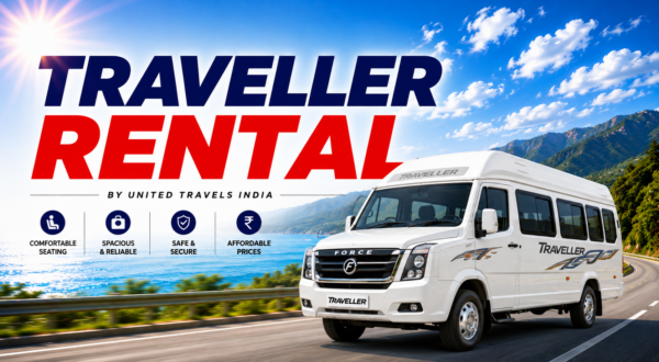 Tempo Traveller Hire & Tempo Traveller Rental by United Travels India for group tours, sightseeing and outstation trips.